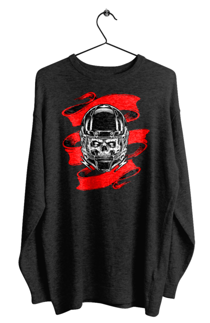 Світшот чоловічий з принтом "Череп в мотошоломі". Мото, стрічка, череп, шолом. 2070702