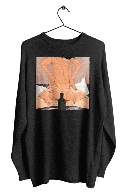 Світшот чоловічий з принтом "Гола Дівчина, Пляшка І Сигарети". Гола, зверху. 2070702