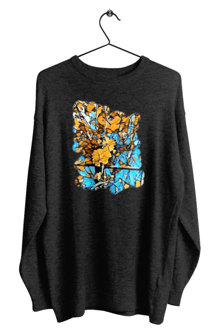 Світшот чоловічий з принтом "Жовті квіти на синьому фоні". Арт, жовтий та синій, жовті квіти, жовто-синій, квіти, малюнок, природа, синій та жовтий, синьо-жовтий. 2070702