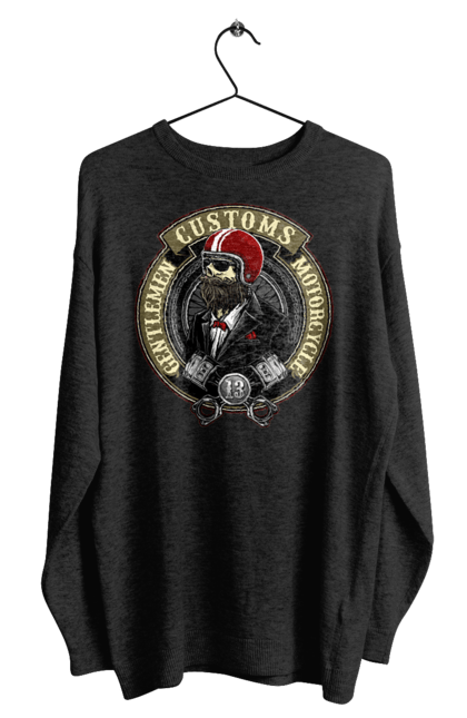 Світшот чоловічий з принтом "джентльменський мотоцикл". Джентельмен, джентльмен, мотоцикл, череп, шолом. 2070702