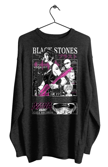 Men's sweatshirt with prints Nana Nana Osaki. Anime, black stones, blast, manga, music, musical group, nana, nana osaki, singer. 2070702