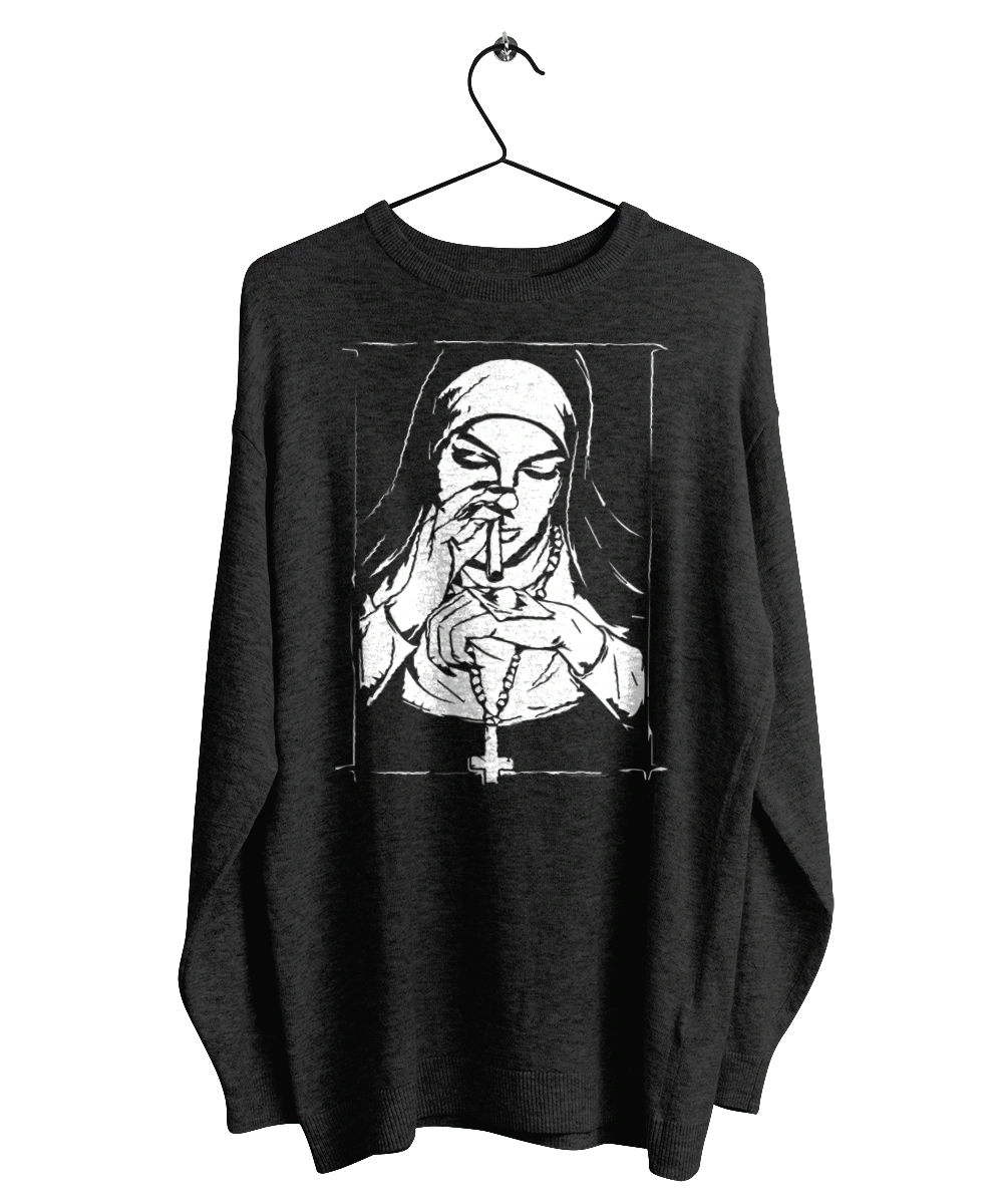 The nun sniffs the powder