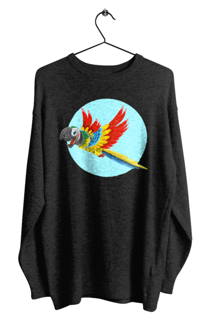 Світшот чоловічий з принтом "Папуга". Барвистий папуга, какаду, кольоровий папуга, папуга, що летить. 2070702