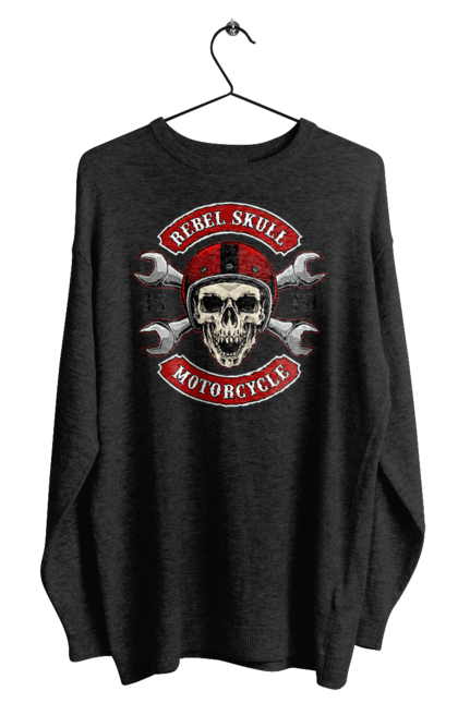 Світшот чоловічий з принтом "череп мотолюбитель". Любитель, мотоцикл, череп, шолом. 2070702