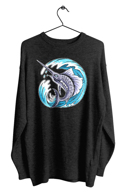 Світшот чоловічий з принтом "Риба Меч І Хвиля". Риба меч, хвиля. 2070702