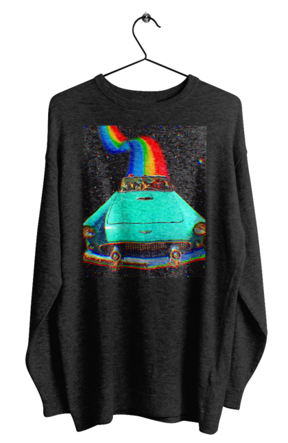 Світшот чоловічий з принтом "Картина, машина у космосі". Веселка, картина, космос, машина, подорожі, поїздка, прикол, ретро. 2070702