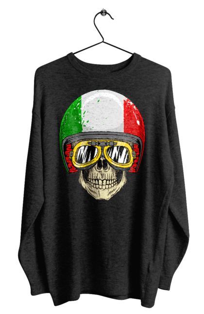 Світшот чоловічий з принтом "Череп в мотошоломі". Мото, окуляри, череп, шолом. 2070702