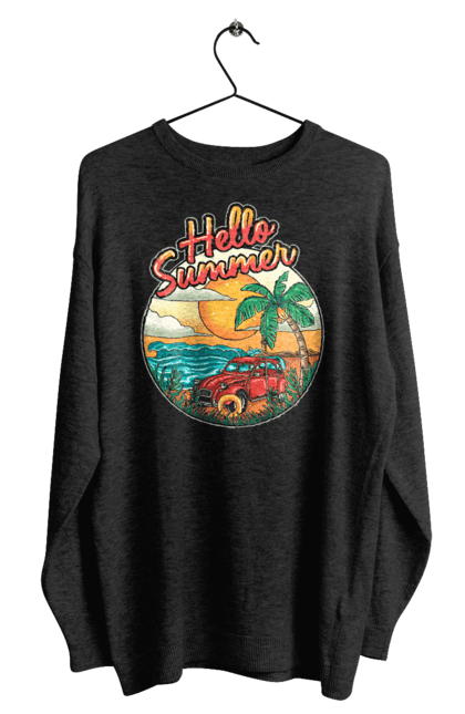 Світшот чоловічий з принтом "Привіт Літо, Машина Біля Моря". Літо, машина, острів, пальма, пляж. 2070702