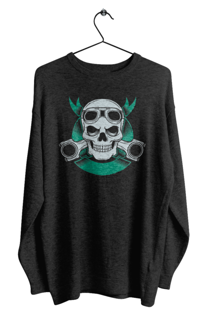 Світшот чоловічий з принтом "череп мотолюбитель". Байк, мото, окуляри, череп. 2070702