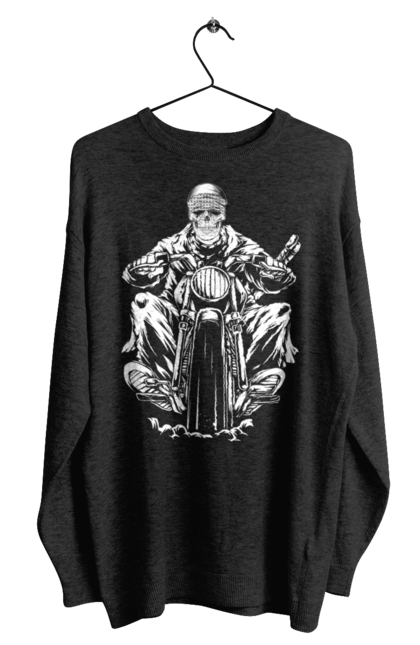 Світшот чоловічий з принтом "Череп на мотоциклі". Байкер, мотоцикл, скелет, череп. 2070702