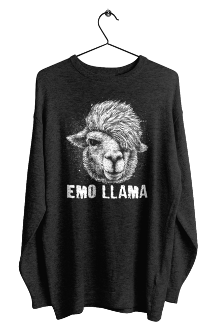 Men's sweatshirt with prints Emo Llama. Alpaca, animals, distressed, emo, funny, llama, vintage. 2070702