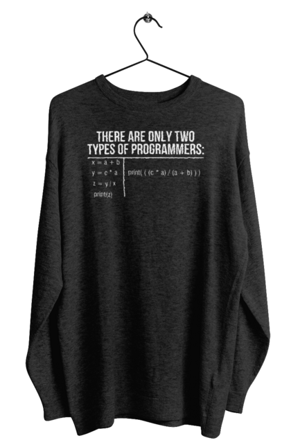 Світшот чоловічий з принтом "Два типи програмістів". Два програмісти, два типи, два типи програмістів, жарт it, мак адреса, програма, програміст, програмісти жартують, технічне завдання, фрілансер. 2070702