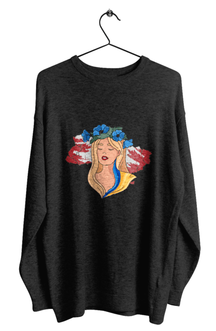 Світшот чоловічий з принтом "Дівчина на карті України". Дівчина, дівчина на карті, жовтий, карта україни, квіти, прапор, синій, україна, червоний. 2070702