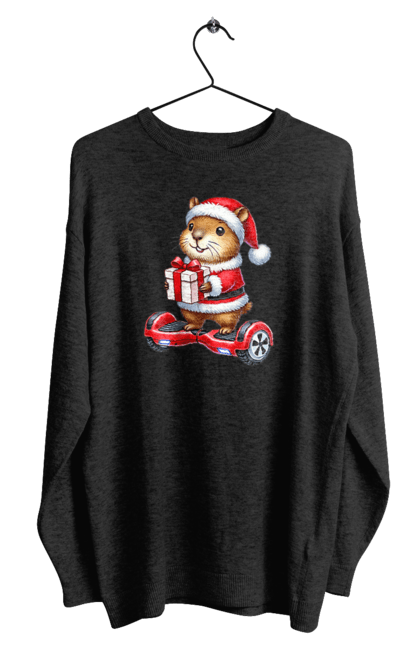 Men's sweatshirt with prints Christmas Capybara with a Gift. Animal, capybara, christmas, christmas capybara, gift, holiday, new year, new year`s gift, santa. 2070702