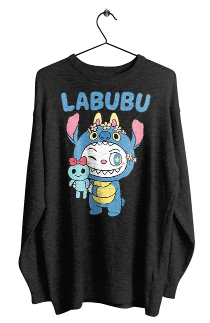 Світшот чоловічий з принтом "Лабубу". Іграшка лабубу, лабубу, лабубу кока кола, мерч лабубу, мила, синя лабаба, смішна лабубу. 2070702