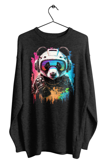 Світшот чоловічий з принтом "Панда в VR шолом". Віртуальна реальність, гік, панда, персонаж, шолом. 2070702