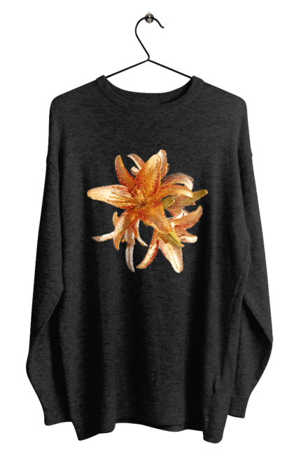 Світшот чоловічий з принтом "Оранжева лілія". Квітка, краса, лілія, оранжевий, помаранчевий, природа, сонячний. 2070702