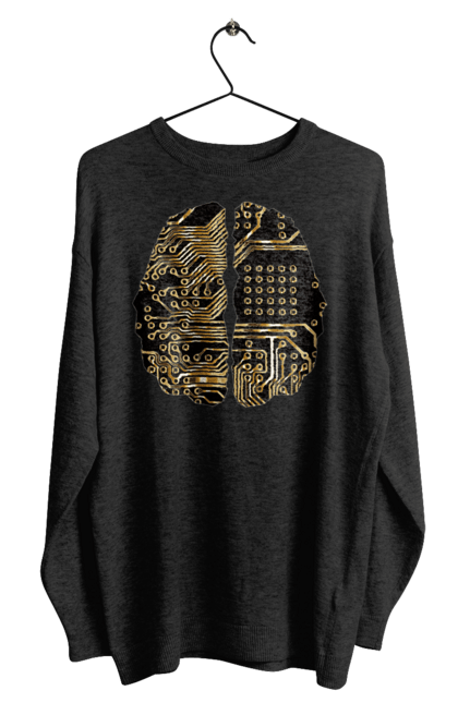 Світшот чоловічий з принтом "Мозок Айті". Айті, айтішник, гик, знання, золотий, золото, інженер, кібер, кібернетика, кіборг, код, комп, кристал, мікросхема, мозок, програміст, професіонал, професія, розробник, розум, чіп. 2070702