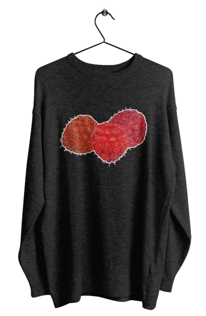 Світшот чоловічий з принтом "Малина". Веган, вегетаріанець, делікатес, дієта, їжа, літо, малина, плід, смачно, стигла, червона, ягода. 2070702