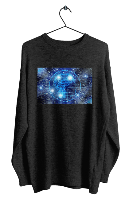 Світшот чоловічий з принтом "Штучний інтелект". Айті, айтішник, гік, знання, інженер, інтелект, кібер, кібернетика, кіборг, код, комп, комп`ютерник, кристал, машинне навчання, мікросхема, мозок, портрет, програміст, професіонал, професія, розробник, розум, хакер, чіп, штучний інтелект, штучний розум. 2070702