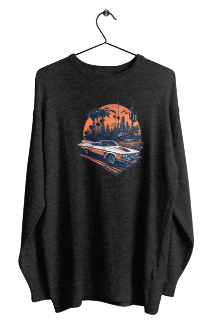 Світшот чоловічий з принтом "Гарне авто на закаті". Авто, закат, захід сонця, солнце, сонце. 2070702