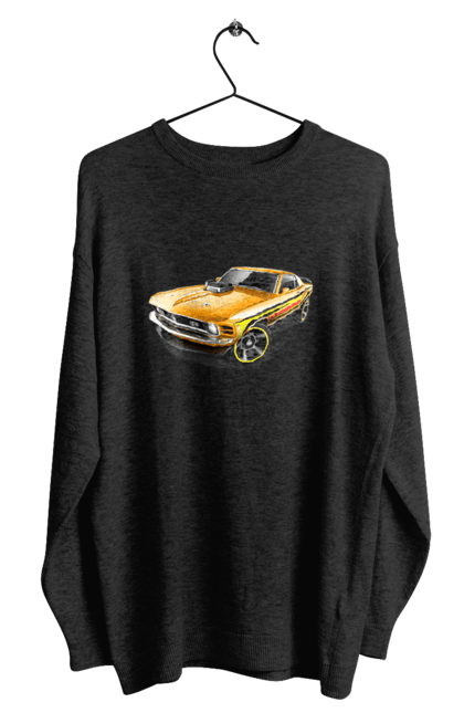 Світшот чоловічий з принтом "Форд мустанг". Американська легенда, жовтий мустанг, культове авто, мустанг, потужне авто, форд мустанг, шелбі. 2070702