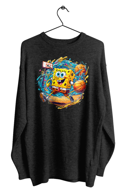 Men's sweatshirt with prints SpongeBob. Animated series, ball, basketball, cartoon, spongebob, spongebob squarepants, sport. 2070702