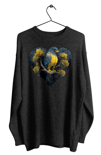 Світшот чоловічий з принтом "Синьо жовтий сокіл". Дерево, прапор україни, серце, символ україни, сокіл, україна. 2070702