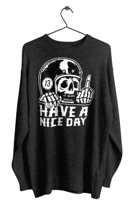 Світшот чоловічий з принтом "Гарного дня". Байкерська, гарного дня, з черепом, тринадцять, фак, череп. 2070702