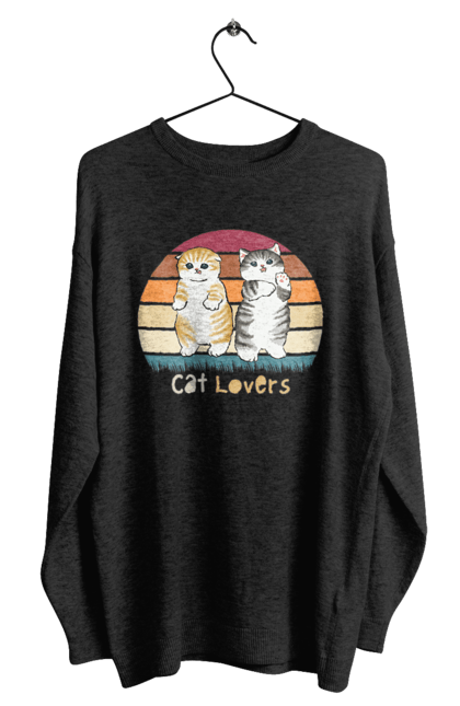 Свитшот мужской с принтом Любители кошек. Animal, animal lover, cat, cat lover, cat lover gift, cat lovers, cats, cute, kitten, кот. 2070702