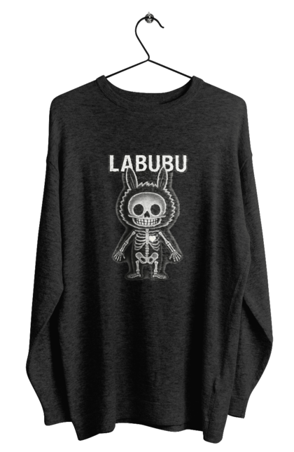 Світшот чоловічий з принтом "Лабубу". Анатомія, кістки, лабубу, миложутко, мінімалізм, рентген, серце` що світиться, скелет, череп, чорнобіле. 2070702