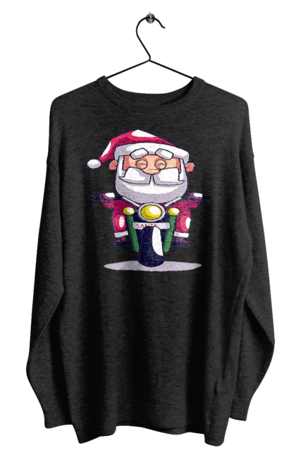 Світшот чоловічий з принтом "Щасливий Санта на мотоциклі". 2022, дід мороз, зима, мотоцикл, новий рік, різдво, санта, сніг. 2070702