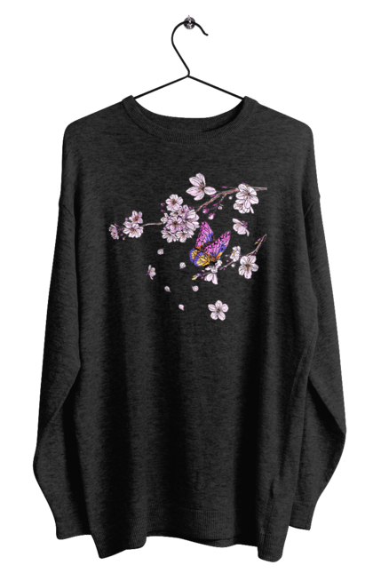 Світшот чоловічий з принтом "Метелик І Сакура". Весна, дерево, метелик, сакура. 2070702