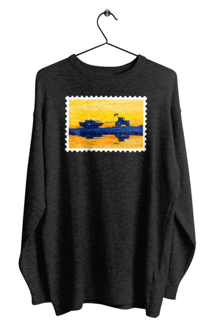 Світшот чоловічий з принтом "Нова марка, трактор що тягне танк". Добрий вечір, доброго вечора, марка, марка україни, марка укрпочта, ні війні, трактор тягне танк, тракторні війська, укрпочта. 2070702