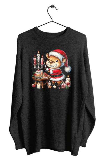 Men's sweatshirt with prints Capybara and Christmas Dinner. Animal, capybara, christmas, christmas capybara, christmas dinner, gift, holiday, new year, new year`s gift, santa. 2070702