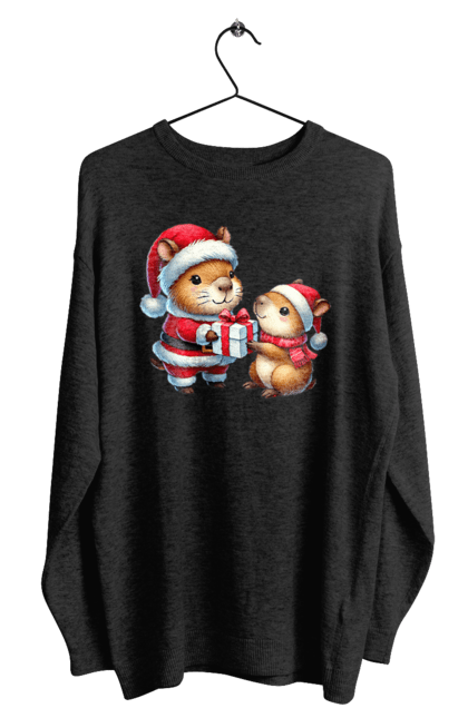 Men's sweatshirt with prints Christmas Capybara with a Gift. Animal, capybara, christmas, christmas capybara, gift, holiday, new year, new year`s gift, santa. 2070702