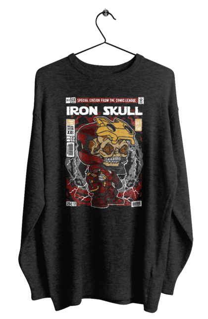 Світшот чоловічий з принтом "Iron Skull". Дивуватися, залізна людина, залізний череп, залізо, комікси, людина, людина-павук, суворий, тоні старк. Funkotee