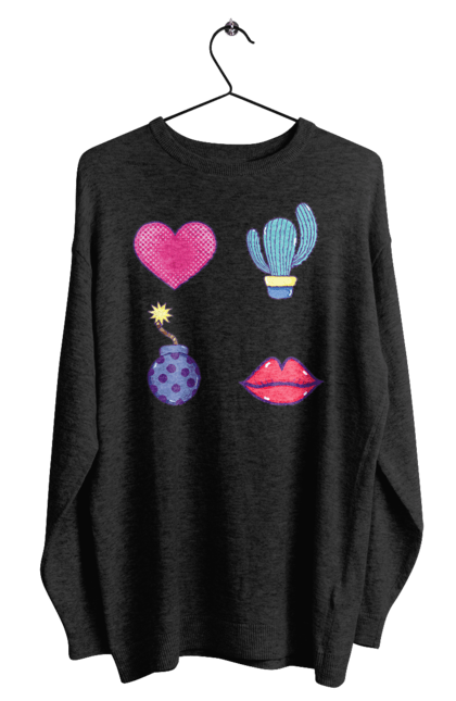 Світшот чоловічий з принтом "Серце, Кактус, Бомба, Губи". Бомба, губи, кактус, серце. 2070702