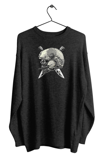 Світшот чоловічий з принтом "Череп пілота". Військовий, захисник, ніж, пілот, череп, шолом. 2070702