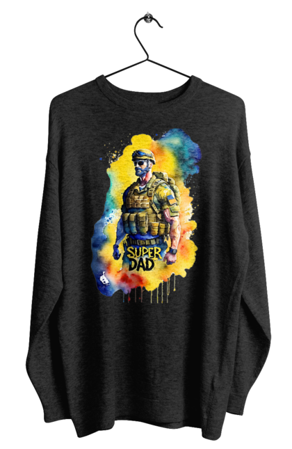 Світшот чоловічий з принтом "Супер тато ЗСУ". День батька, день тата, зсу, люблю тата, супер, супер тато, супер тато зсу, тато, тато зсу, україна. 2070702