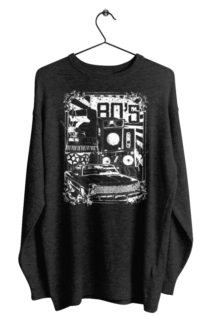 Світшот чоловічий з принтом "80 Е, Машина І Музика". 80, 80ті, машина, музика. 2070702