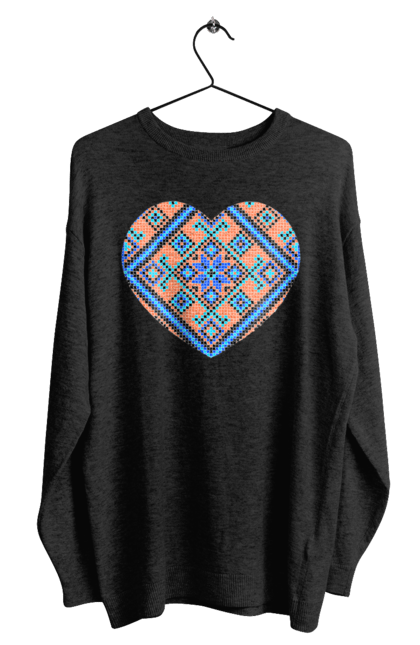Men`s sweatshirt with prints Heart embroidery. Cross stitch, embroidered shirt, embroidery, heart, i love ukraine, symbols of ukraine, traditions of ukraine, ukraine. 2070702