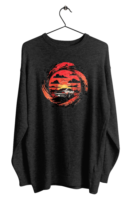 Світшот чоловічий з принтом "Феррарі на заході сонця". Авто, автомобіль, машини, феррарі. 2070702