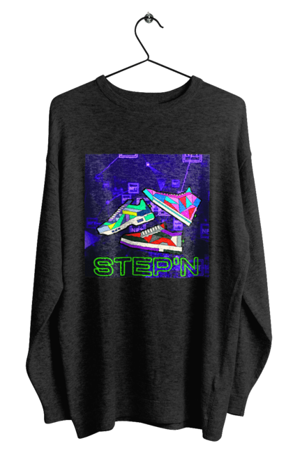 Світшот чоловічий з принтом "Step`n". Віртуальні кросівки, крипта, криптовалюти, нфт, нфт кросівки, солана, степен. 2070702