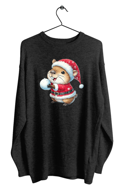 Men's sweatshirt with prints Capybara playing snowballs. Animal, capybara, christmas, christmas capybara, game, gift, holiday, new year, santa, snowballs. 2070702