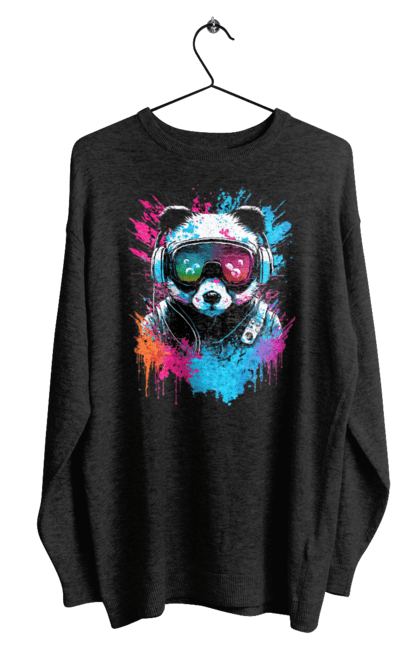 Світшот чоловічий з принтом "Панда в VR шолом". Віртуальна реальність, гік, панда, персонаж, шолом. 2070702