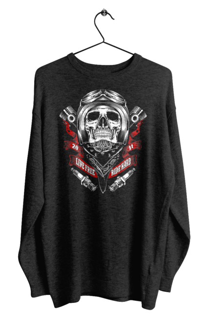 Світшот чоловічий з принтом "череп гонщик". Байкер, гонки, мотоцикл, череп. 2070702