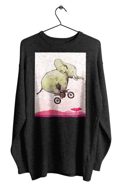 Світшот чоловічий з принтом "Слон На Мотоциклі". Мотоцикл, політ, слон. 2070702