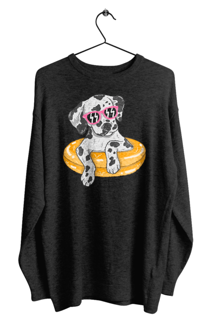 Men`s sweatshirt with prints Dalmatian Swims In A Circle. Dalmatian, dog, glasses, to swim. 2070702