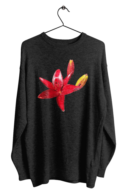 Світшот чоловічий з принтом "Червона лілія". Бутон, квітка, колір, лілія, природа, сонячний, червона квітка, червона лілія, червоний, яскравий. 2070702